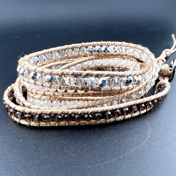 Victoria Emerson Beaded Wrap Bracelet Tri-Colored Crystals Sand Long 34”-37” - Picture 7 of 10